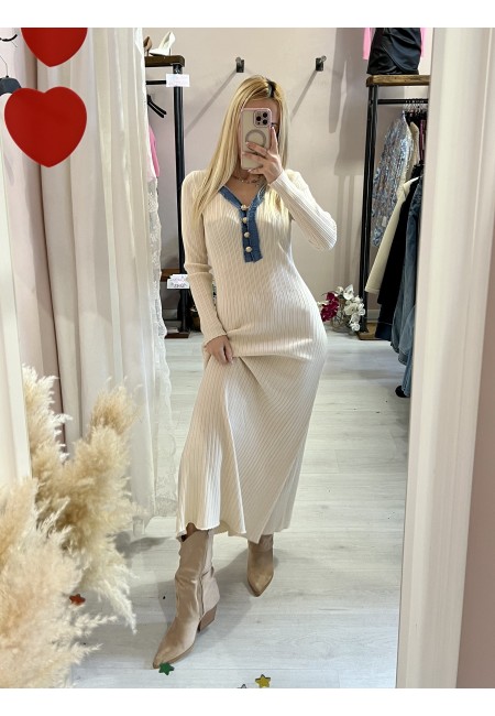 Vestito MARZIA beige V finiture jeans