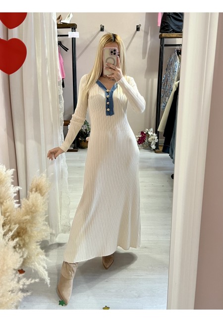 Vestito MARZIA beige V finiture jeans