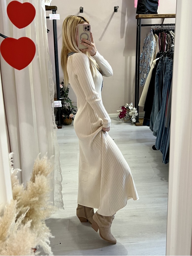 Vestito MARZIA beige V finiture jeans