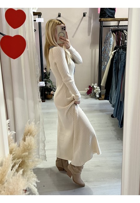 Vestito MARZIA beige V finiture jeans