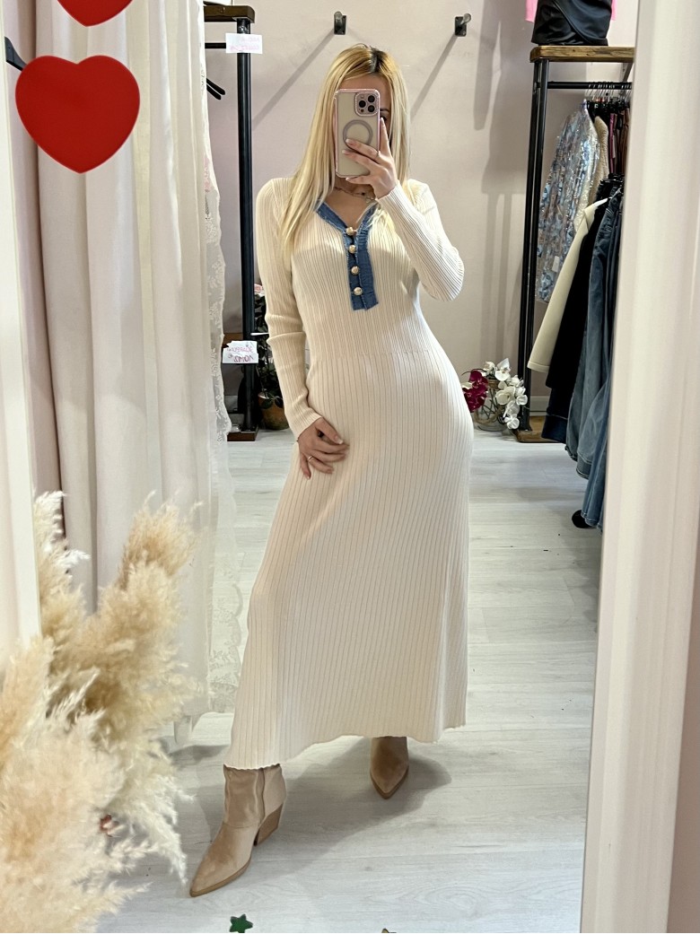 Vestito MARZIA beige V finiture jeans