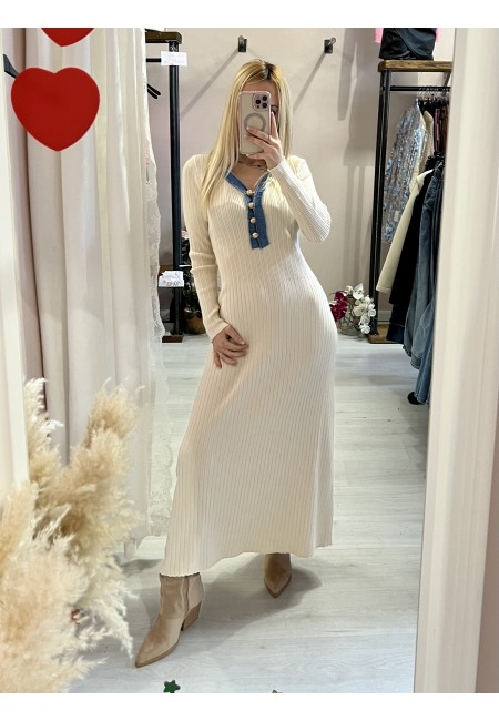 Vestito MARZIA beige V finiture jeans