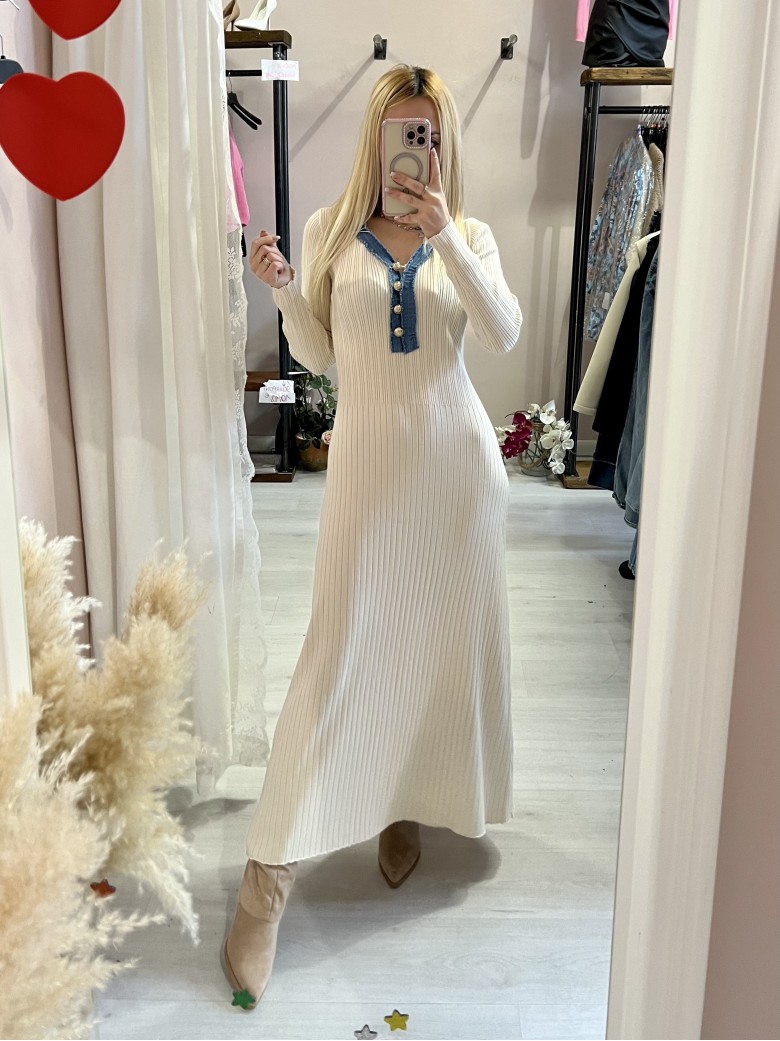 Vestito MARZIA beige V finiture jeans