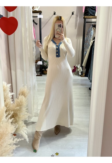 Vestito MARZIA beige V finiture jeans