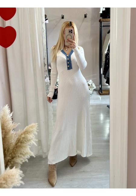 Vestito MARZIA bianco V finiture jeans