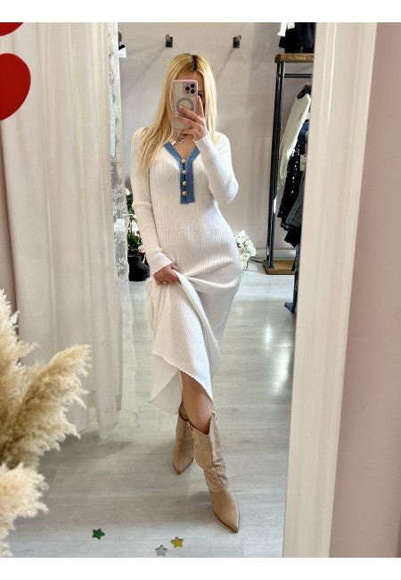 Vestito MARZIA bianco V finiture jeans