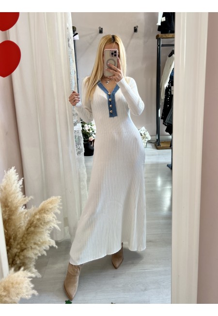 Vestito MARZIA bianco V finiture jeans