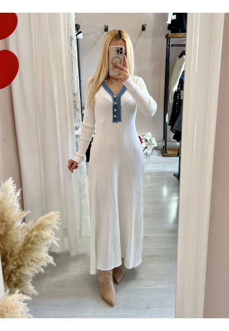 Vestito MARZIA bianco V finiture jeans