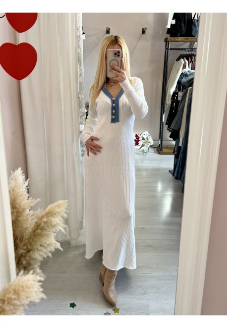 Vestito MARZIA bianco V finiture jeans