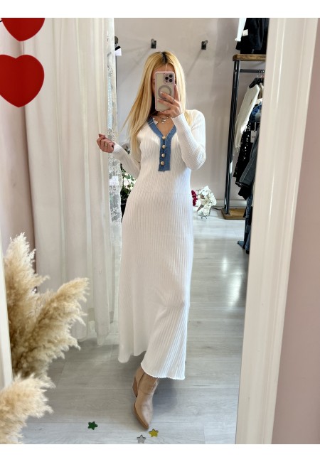 Vestito MARZIA bianco V finiture jeans