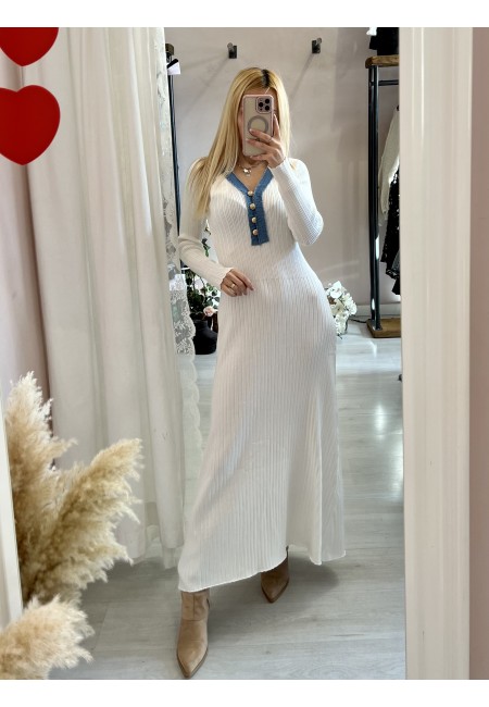 Vestito MARZIA bianco V finiture jeans