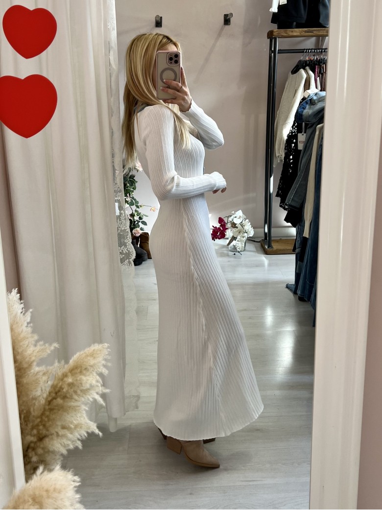 Vestito MARZIA bianco V finiture jeans