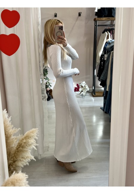 Vestito MARZIA bianco V finiture jeans
