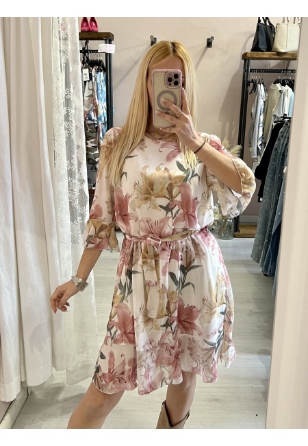 Vestito DALILA floreale rosa e giallo