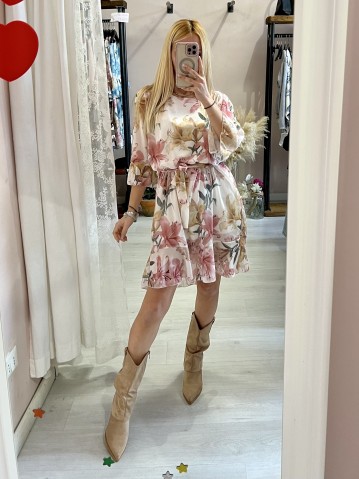 Vestito DALILA floreale rosa e giallo 2