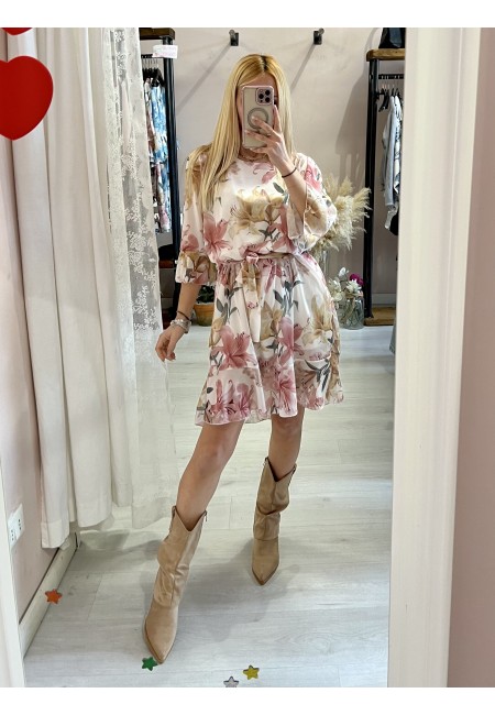 Vestito DALILA floreale rosa e giallo