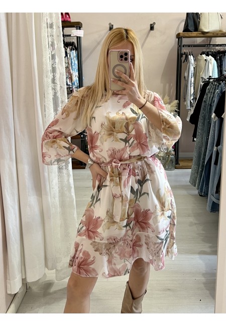 Vestito DALILA floreale rosa e giallo