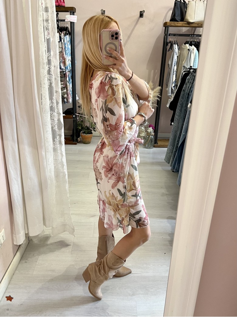 Vestito DALILA floreale rosa e giallo