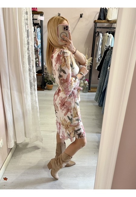 Vestito DALILA floreale rosa e giallo