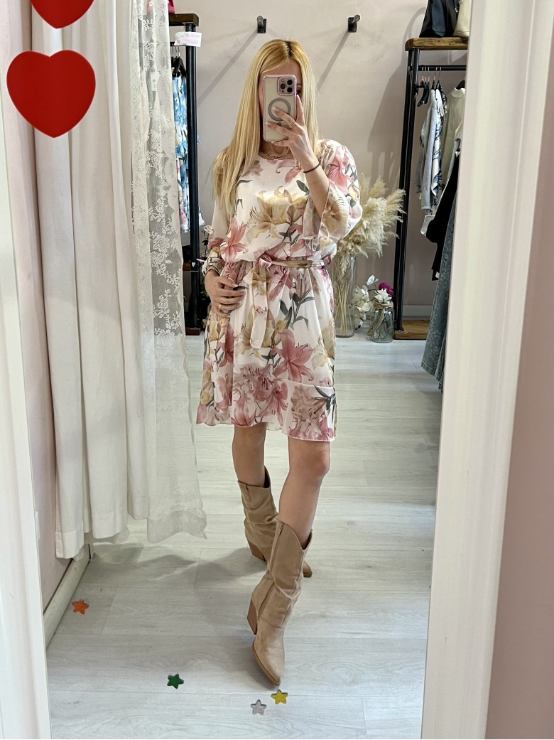 Vestito DALILA floreale rosa e giallo