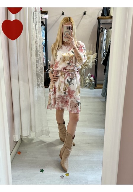 Vestito DALILA floreale rosa e giallo