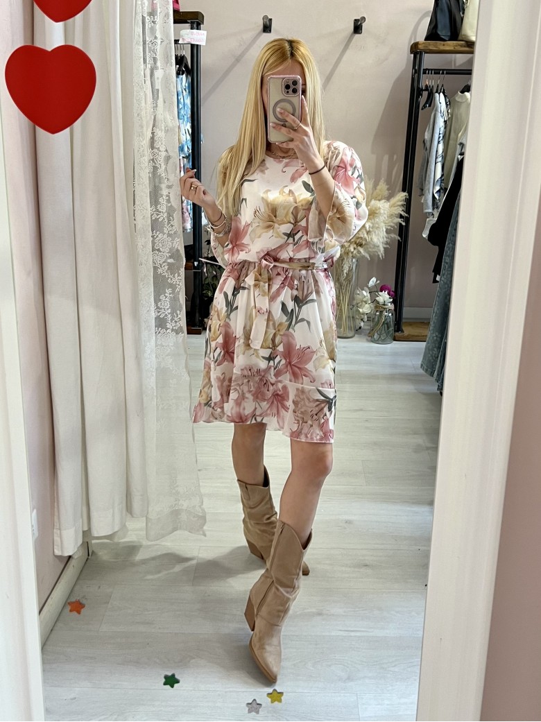 Vestito DALILA floreale rosa e giallo