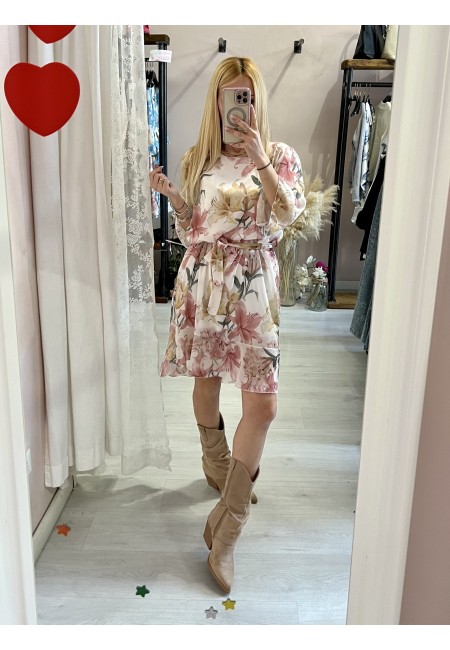 Vestito DALILA floreale rosa e giallo