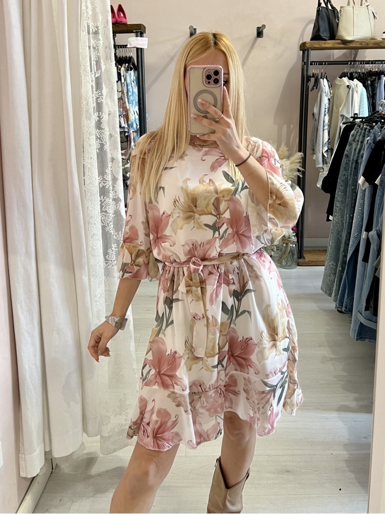 Vestito DALILA floreale rosa e giallo