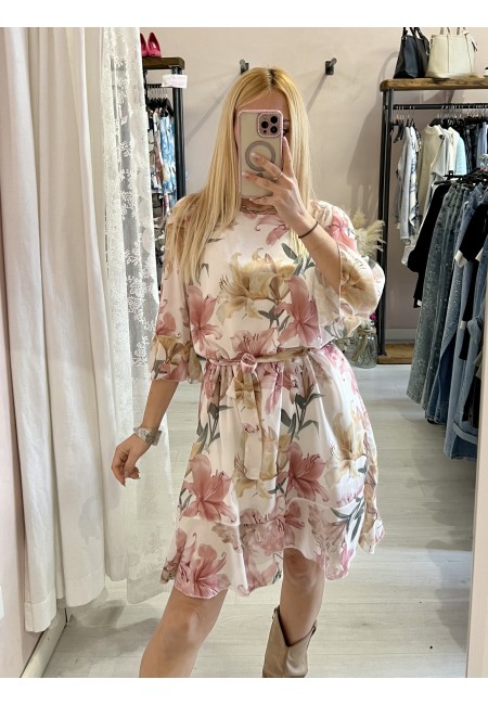 Vestito DALILA floreale rosa e giallo