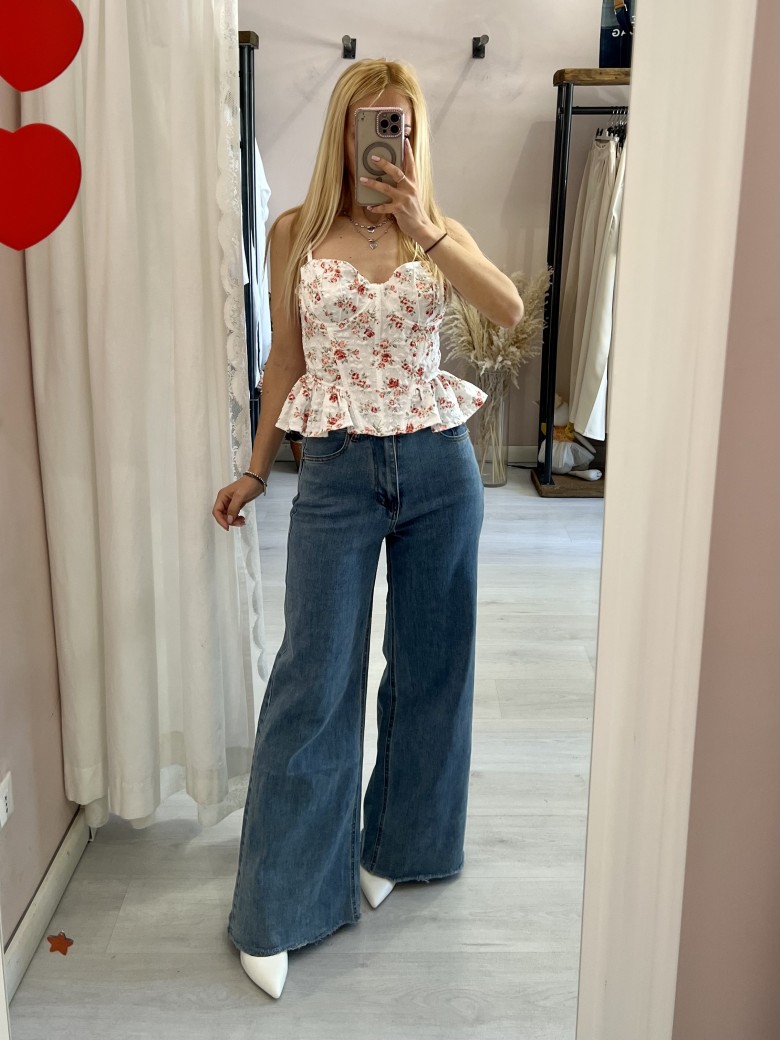 Top corpetto fiorellini rossi