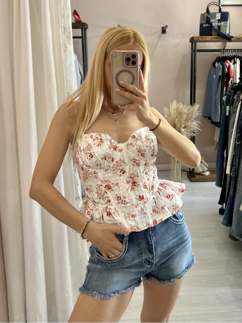 Top corpetto fiorellini rossi