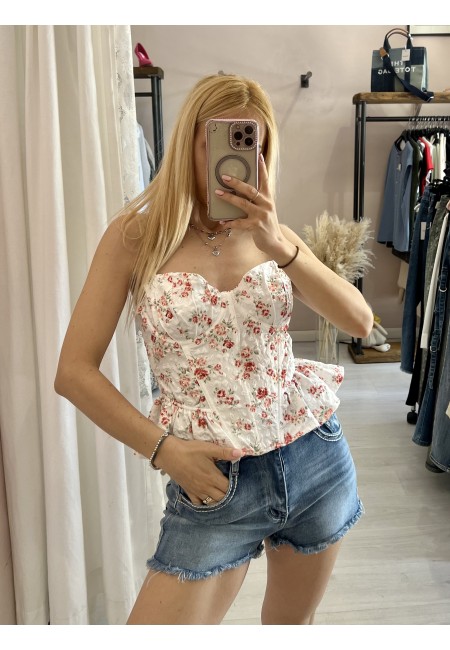 Top corpetto fiorellini rossi