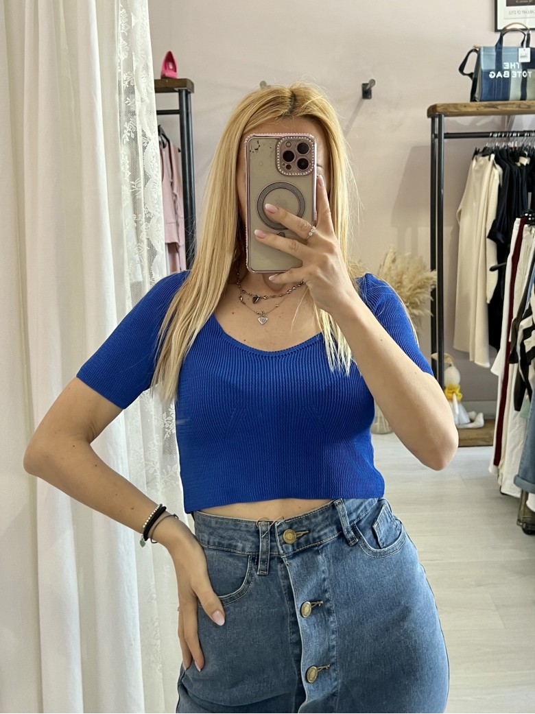 Maglia top corta blu elettrico