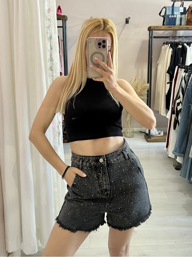 Shorts di jeans STRASS NERI