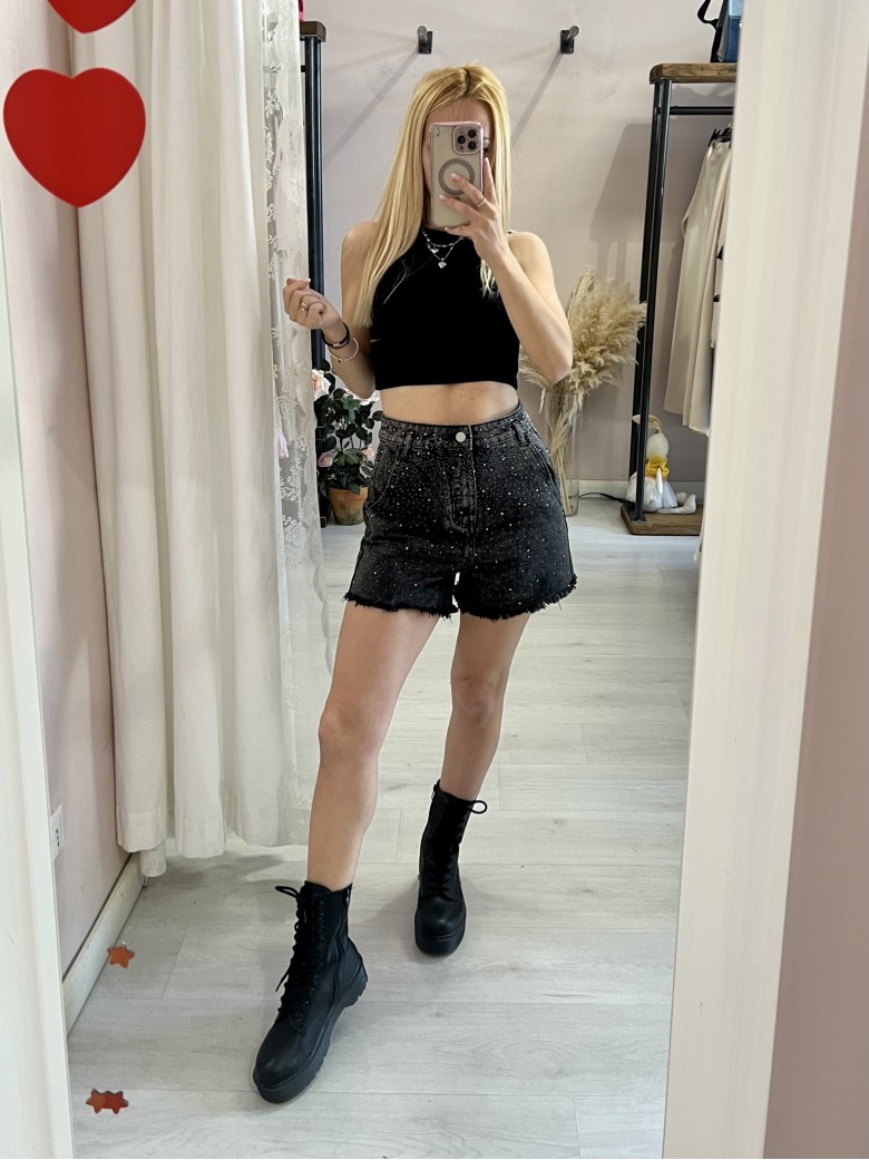 Shorts di jeans STRASS NERI