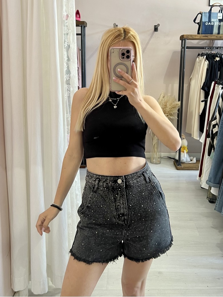 Shorts di jeans STRASS NERI
