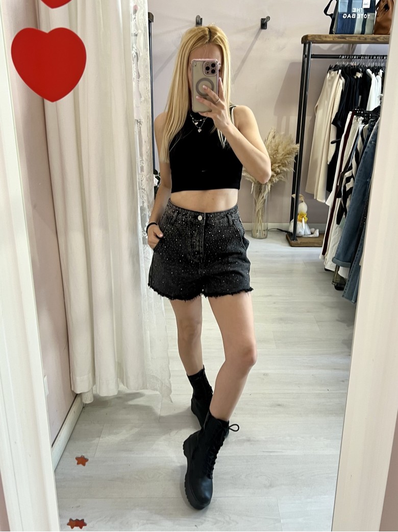 Shorts di jeans STRASS NERI