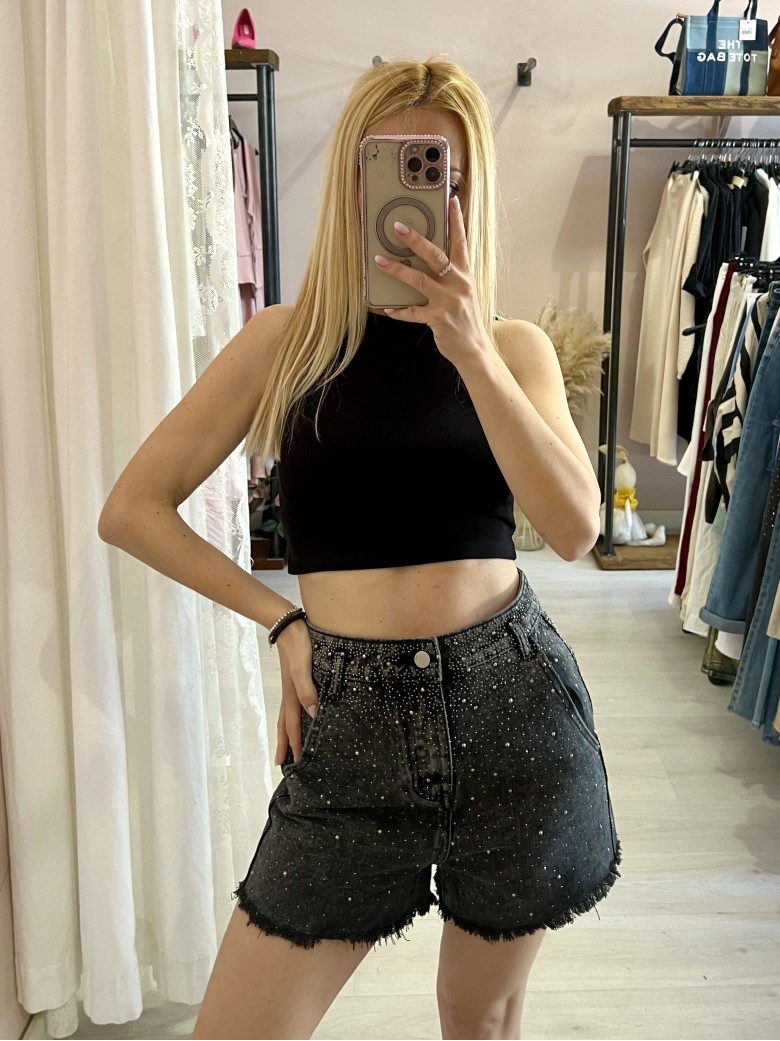 Shorts di jeans STRASS NERI