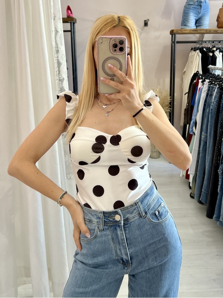 Body corpetto a pois bianco e nero