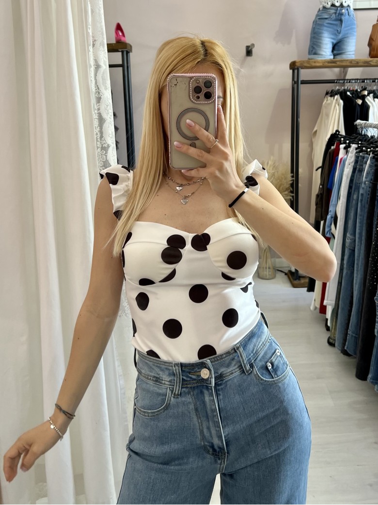Body corpetto a pois bianco e nero