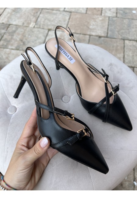 Decoltè slingback con fibbiette neri