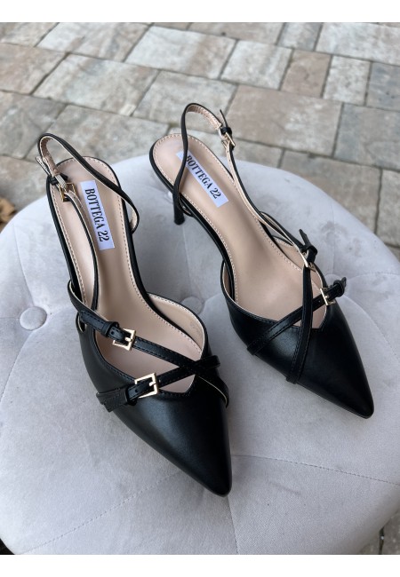 Decoltè slingback con fibbiette neri