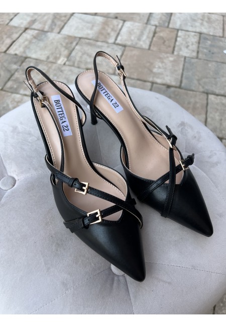 Decoltè slingback con fibbiette neri