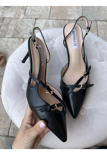 Decoltè slingback con fibbiette neri