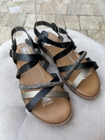 Sandali fasce intrecciate brillantini neri