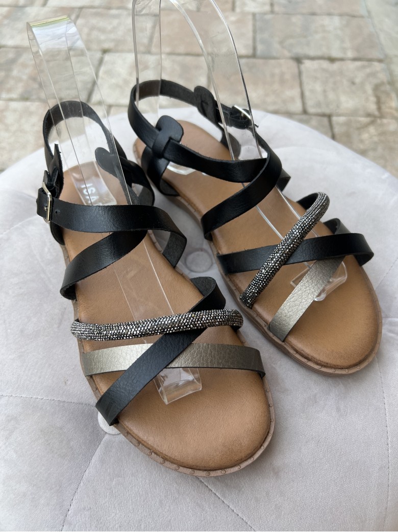 Sandali fasce intrecciate brillantini neri