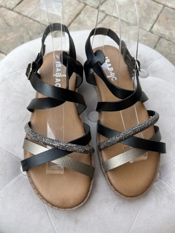 Sandali fasce intrecciate brillantini neri 2