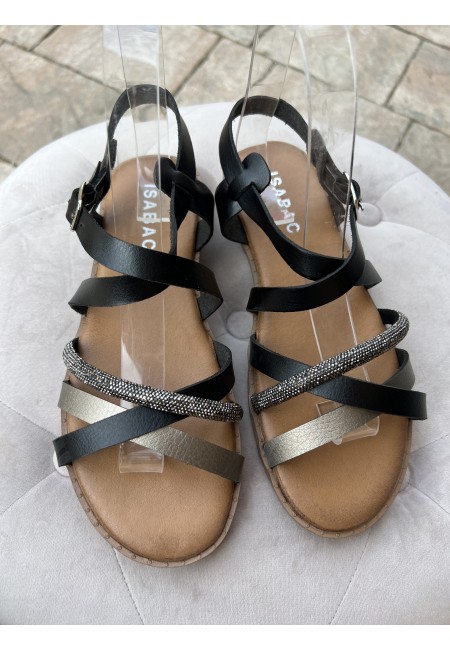 Sandali fasce intrecciate brillantini neri