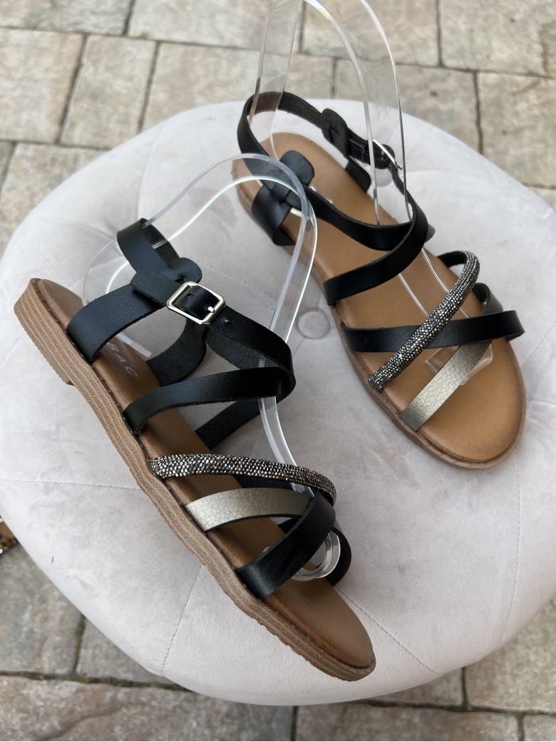 Sandali fasce intrecciate brillantini neri