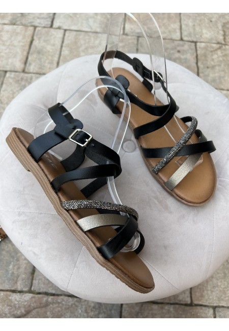 Sandali fasce intrecciate brillantini neri